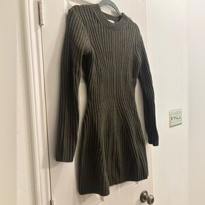 H&M Olive Ribbed Long Sleeve Dress